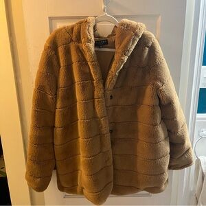 Laundry By Shelli Segal Plush Faux Fur Jacket in Camel Brown